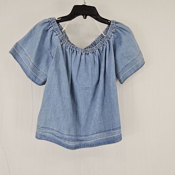 Adriano Goldschmied AG Medium Sylvia Off the Shoulder Chambray Top Sunwashed - Picture 4 of 8